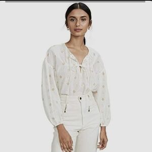 Joie Nadia Top Porcelain/Gold Metalic Size S